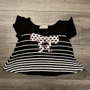 Ta-eam Collection T Shirt Baby Girls sz 2T Black White Stripe Polka Dot Pink Bow